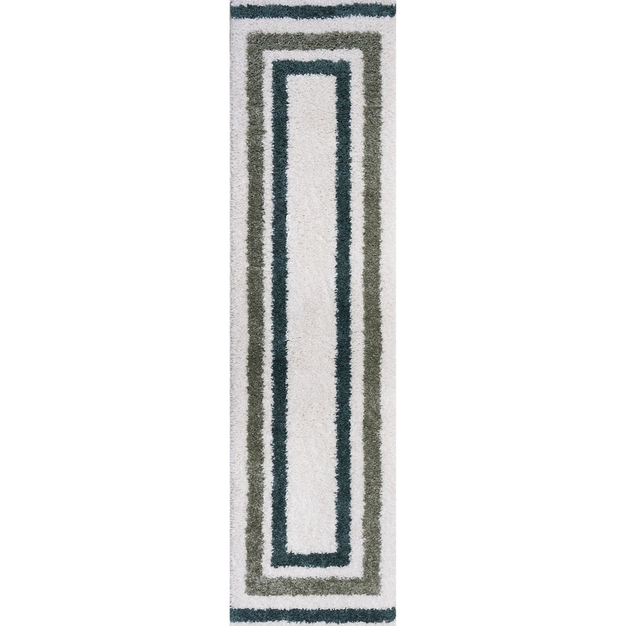 Moodi Shaggy Green Rug, Bordered design, underfloor heating | THE RUGS