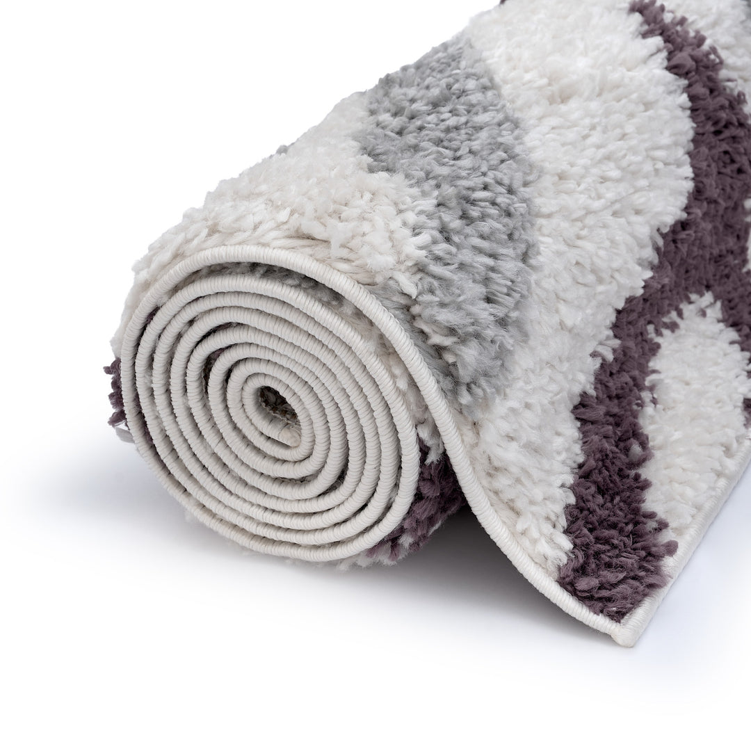 Moodi Shaggy Grey/Purple Rug, abstract design, soft pile | THE RUGS