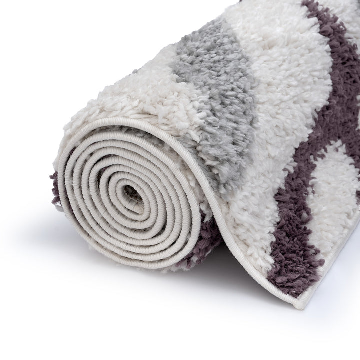 Moodi Shaggy Grey/Purple Rug, abstract design, soft pile | THE RUGS