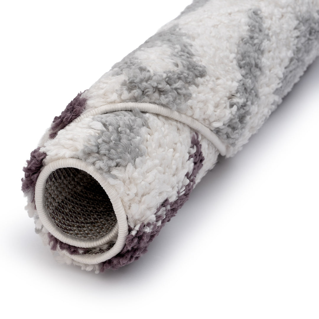 Moodi Shaggy Grey/Purple Rug, abstract design, soft pile | THE RUGS