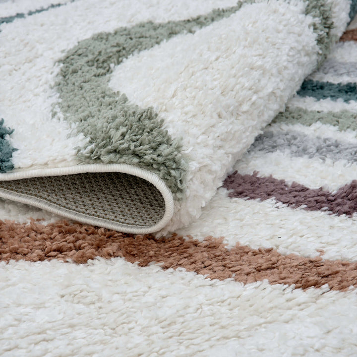 Moodi Shaggy Multicolour Rug, Striped design, Easy to clean| THE RUG