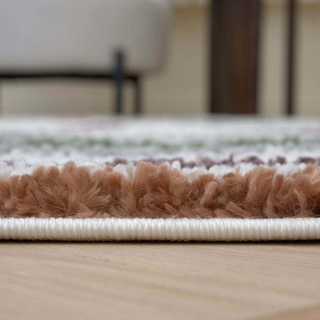 Moodi Shaggy Multicolour Rug, Striped design, Easy to clean| THE RUG