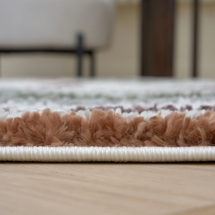 Moodi Shaggy Multicolour Rug, Striped design, Easy to clean| THE RUG