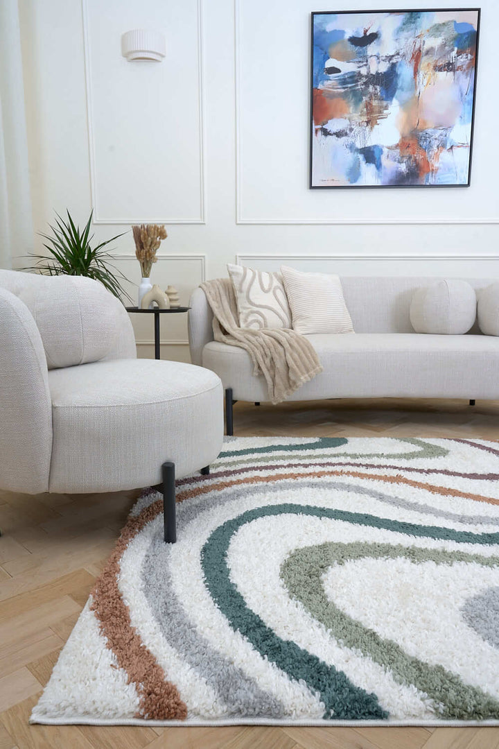 Moodi Shaggy Multicolour Rug, Striped design, Easy to clean| THE RUG