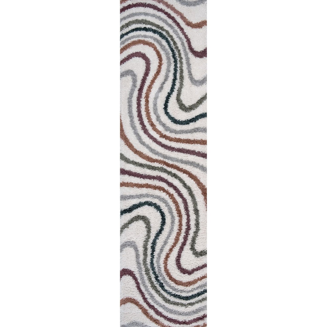 Moodi Shaggy Multicolour Rug, Striped design, Easy to clean| THE RUG