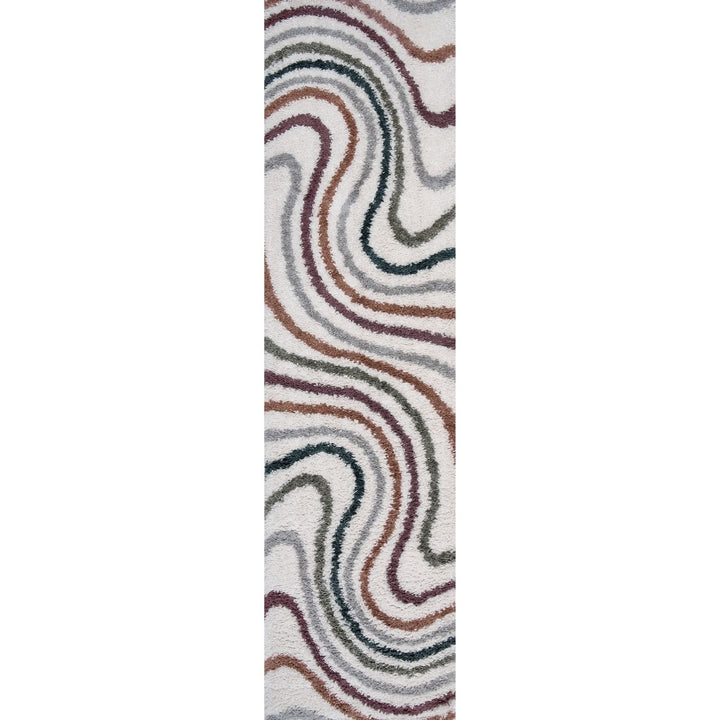 Moodi Shaggy Multicolour Rug, Striped design, Easy to clean| THE RUG