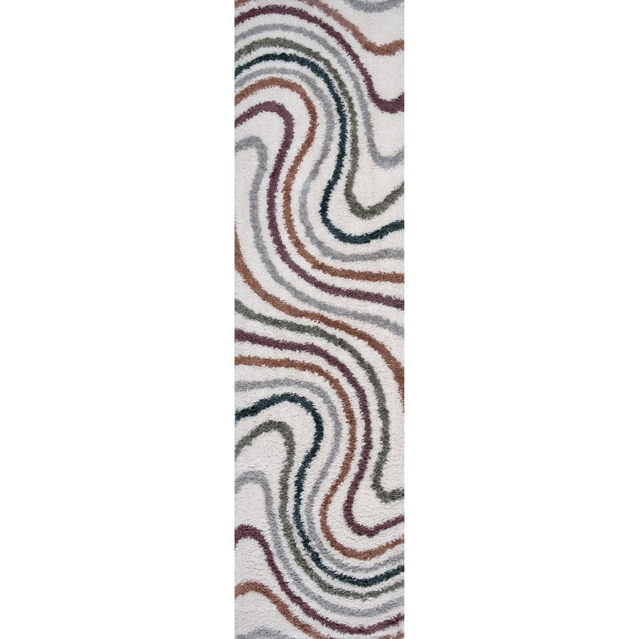 Moodi Shaggy Multicolour Rug, Striped design, Easy to clean| THE RUG