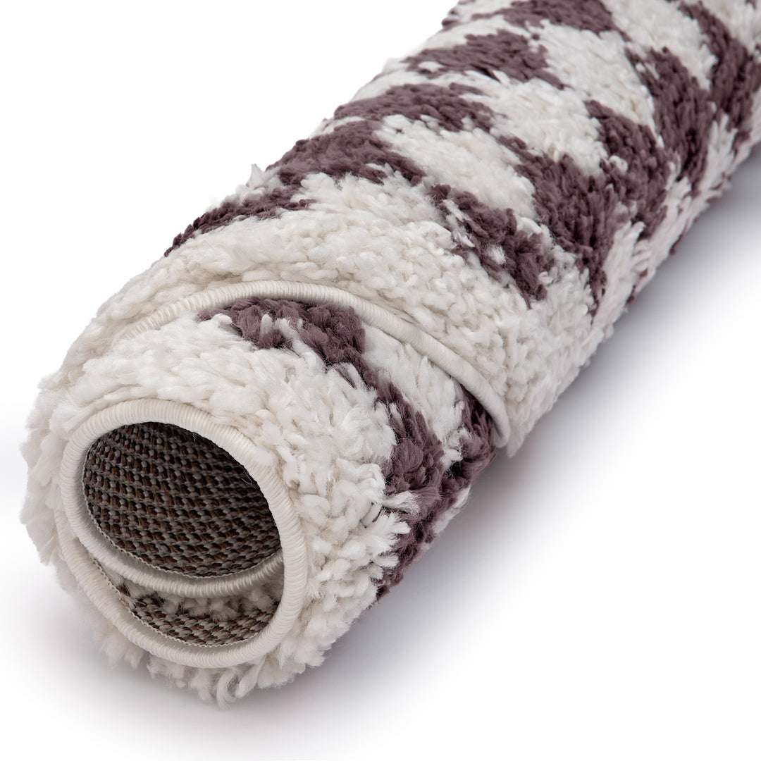 Moodi Shaggy Purple Rug, tartana design, Easy maintenance | THE RUGS