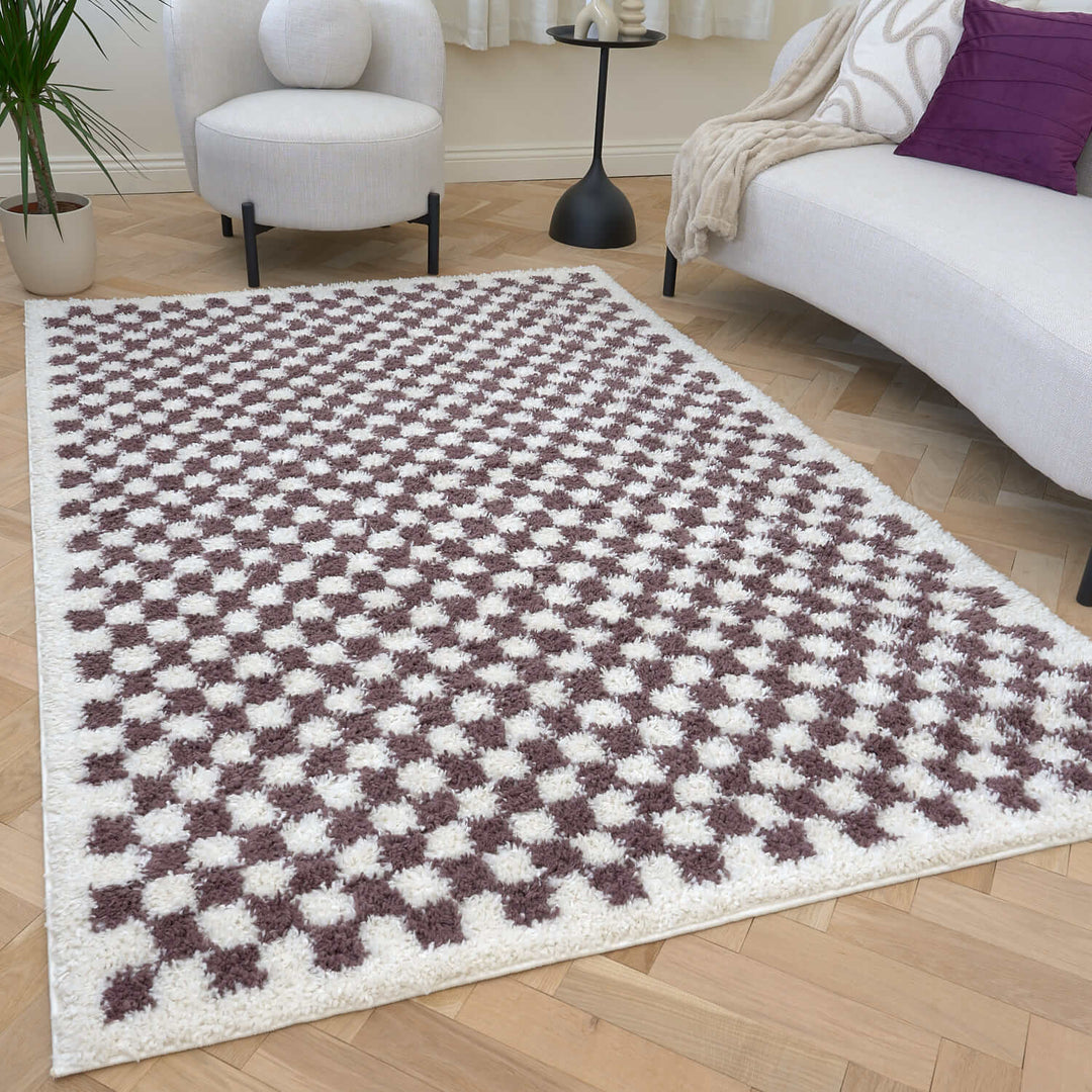 Moodi Shaggy Purple Rug, tartana design, Easy maintenance | THE RUGS