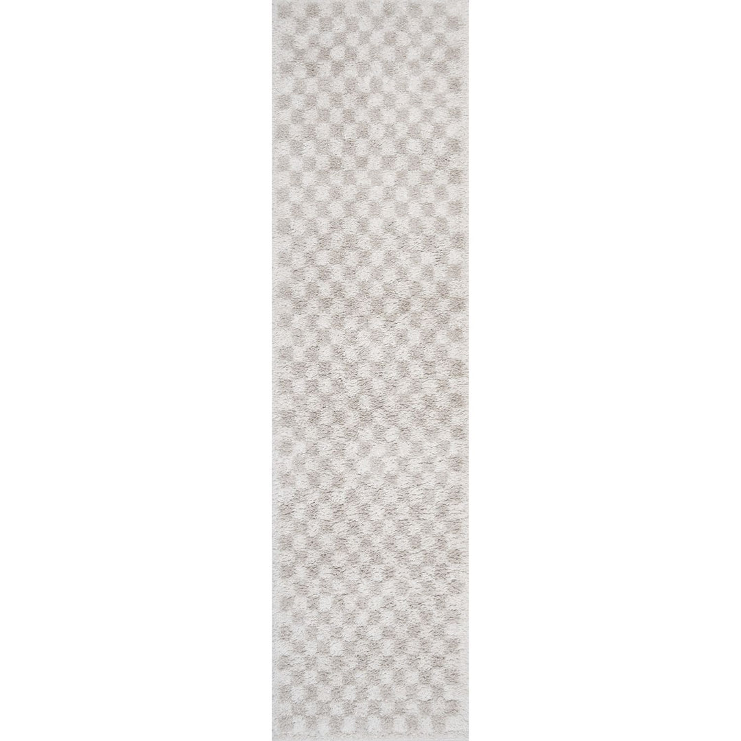 Moodi Shaggy Cream Rug, soft & fluffy pile, tartan design | THE RUGS