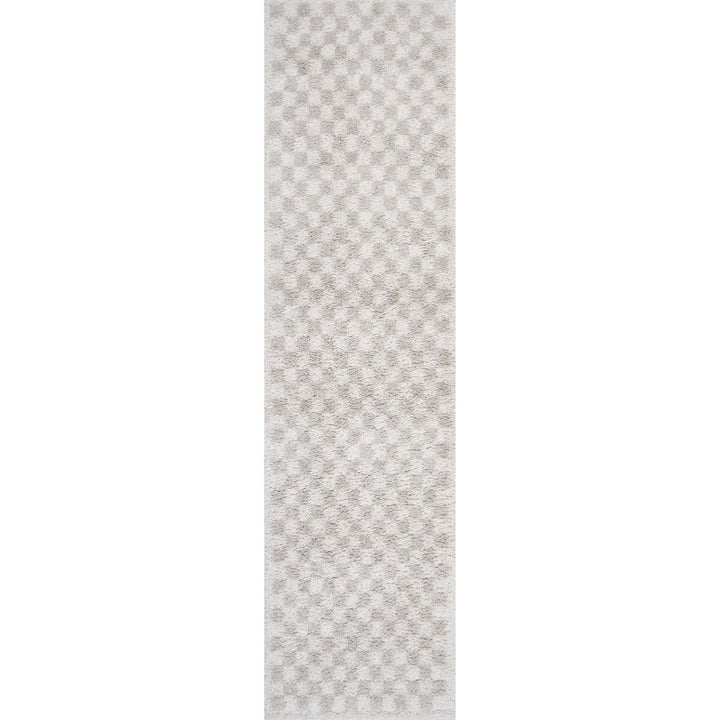 Moodi Shaggy Cream Rug, soft & fluffy pile, tartan design | THE RUGS