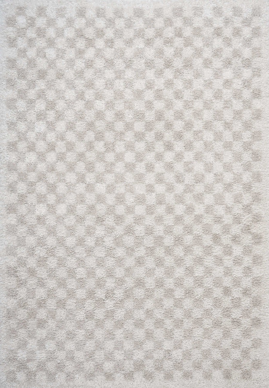 Moodi Shaggy Cream Rug, soft & fluffy pile, tartan design | THE RUGS