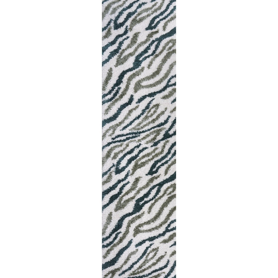 Moodi Shaggy Green Rug, abstract design, 30 mm plush pile | THE RUGS