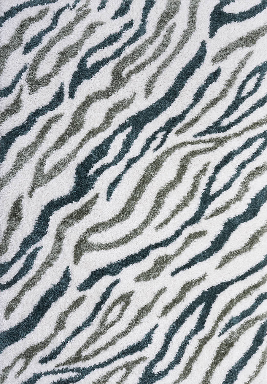 Moodi Shaggy Green Rug, abstract design, 30 mm plush pile | THE RUGS