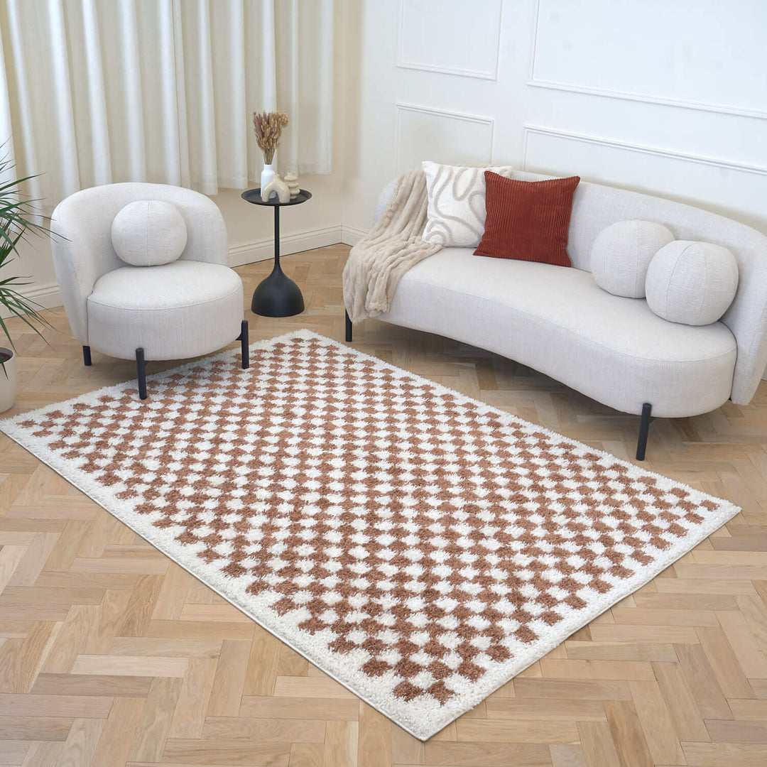 Moodi Shaggy Brown Rug, Tartan design, soft and comfortable pile | THE RUGS