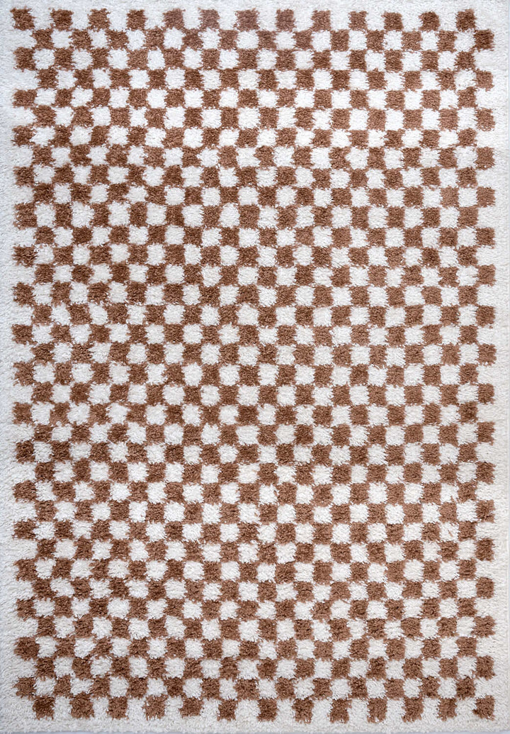 Moodi Shaggy Brown Rug, Tartan design, soft and comfortable pile | THE RUGS