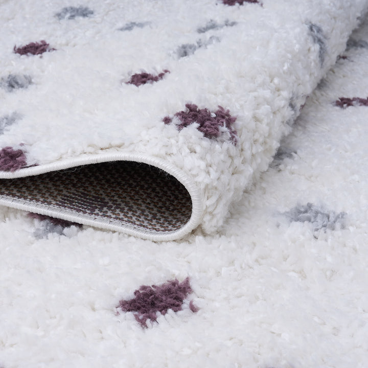 Moodi Shaggy Grey/Purple Rug, dots design, underfloor heating rug | THE RUGS