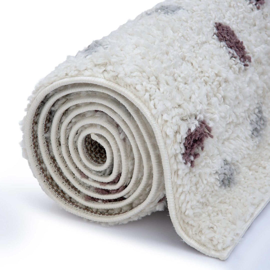 Moodi Shaggy Grey/Purple Rug, dots design, underfloor heating rug | THE RUGS