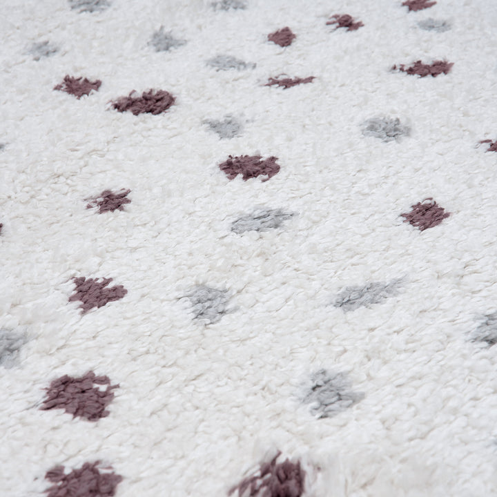 Moodi Shaggy Grey/Purple Rug, dots design, underfloor heating rug | THE RUGS