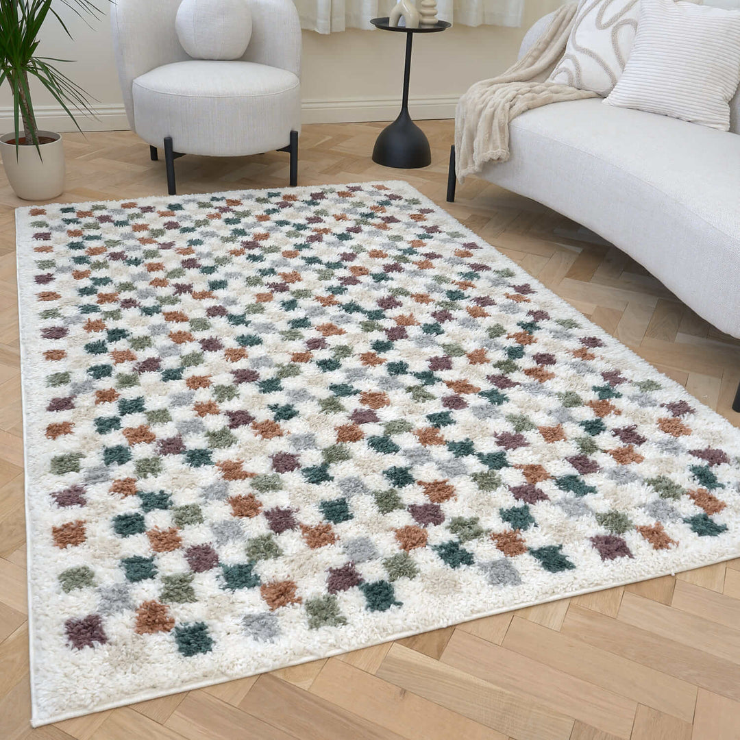 Moodi Shaggy Multicolour Rug, tartan design, high & fluffy pile | THE RUGS
