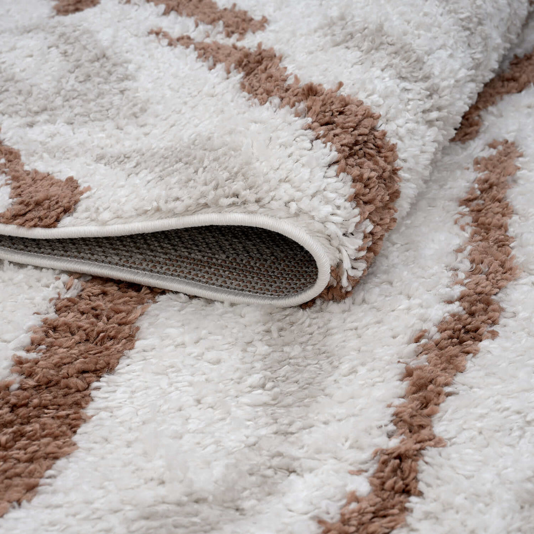 Moodi Shaggy Cream/Brown, abstract design, underfloor heating | THE RUGS