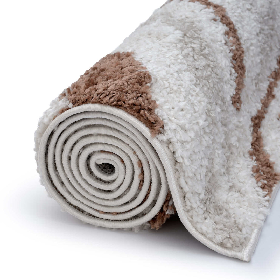 Moodi Shaggy Cream/Brown, abstract design, underfloor heating | THE RUGS