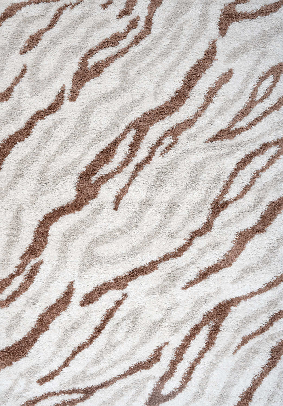 Moodi Shaggy Cream/Brown, abstract design, underfloor heating | THE RUGS