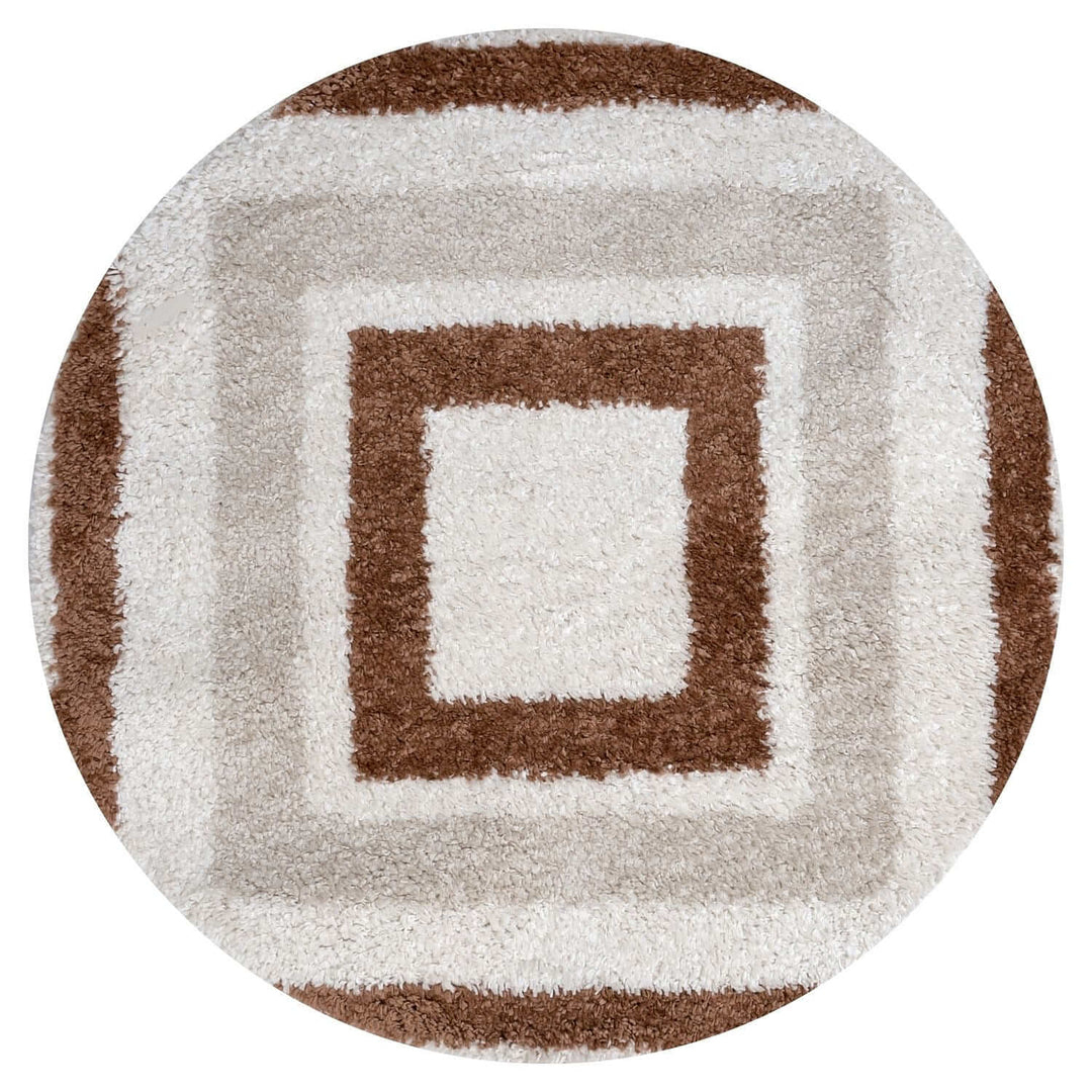 Moodi Shaggy Cream/Brown Rug, Bordered design, easy to clean, fluffy pile| THE RUGS