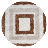 Moodi Shaggy Cream/Brown Rug, Bordered design, easy to clean, fluffy pile| THE RUGS