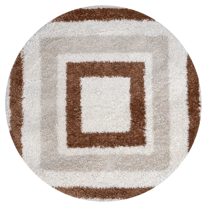 Moodi Shaggy Cream/Brown Rug, Bordered design, easy to clean, fluffy pile| THE RUGS