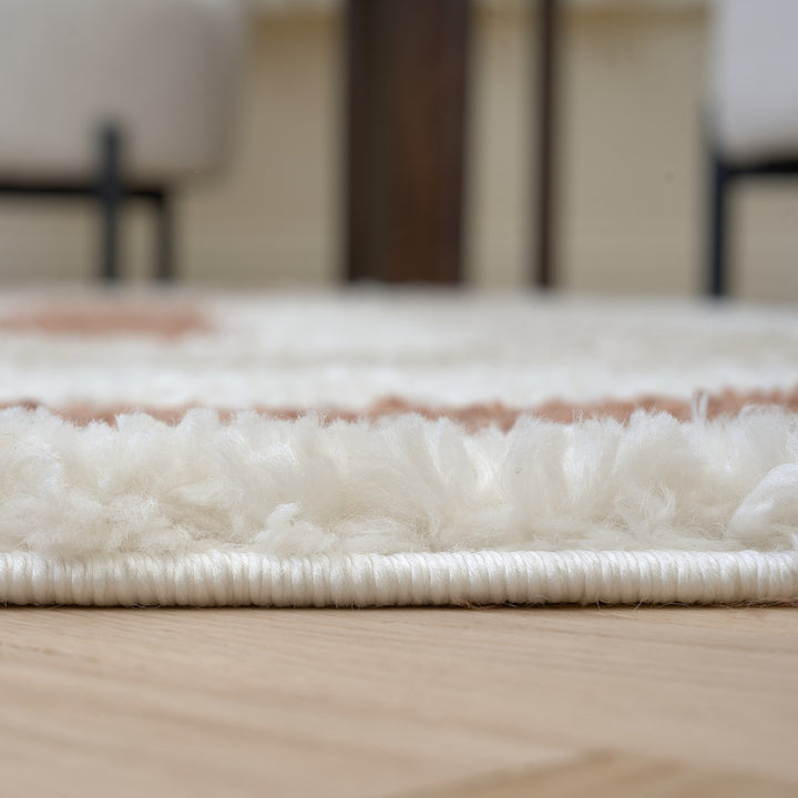 Moodi Shaggy Cream/Brown Rug, Bordered design, easy to clean, fluffy pile| THE RUGS