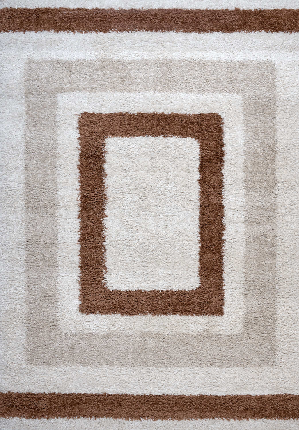 Moodi Shaggy Cream/Brown Rug, Bordered design, easy to clean, fluffy pile| THE RUGS
