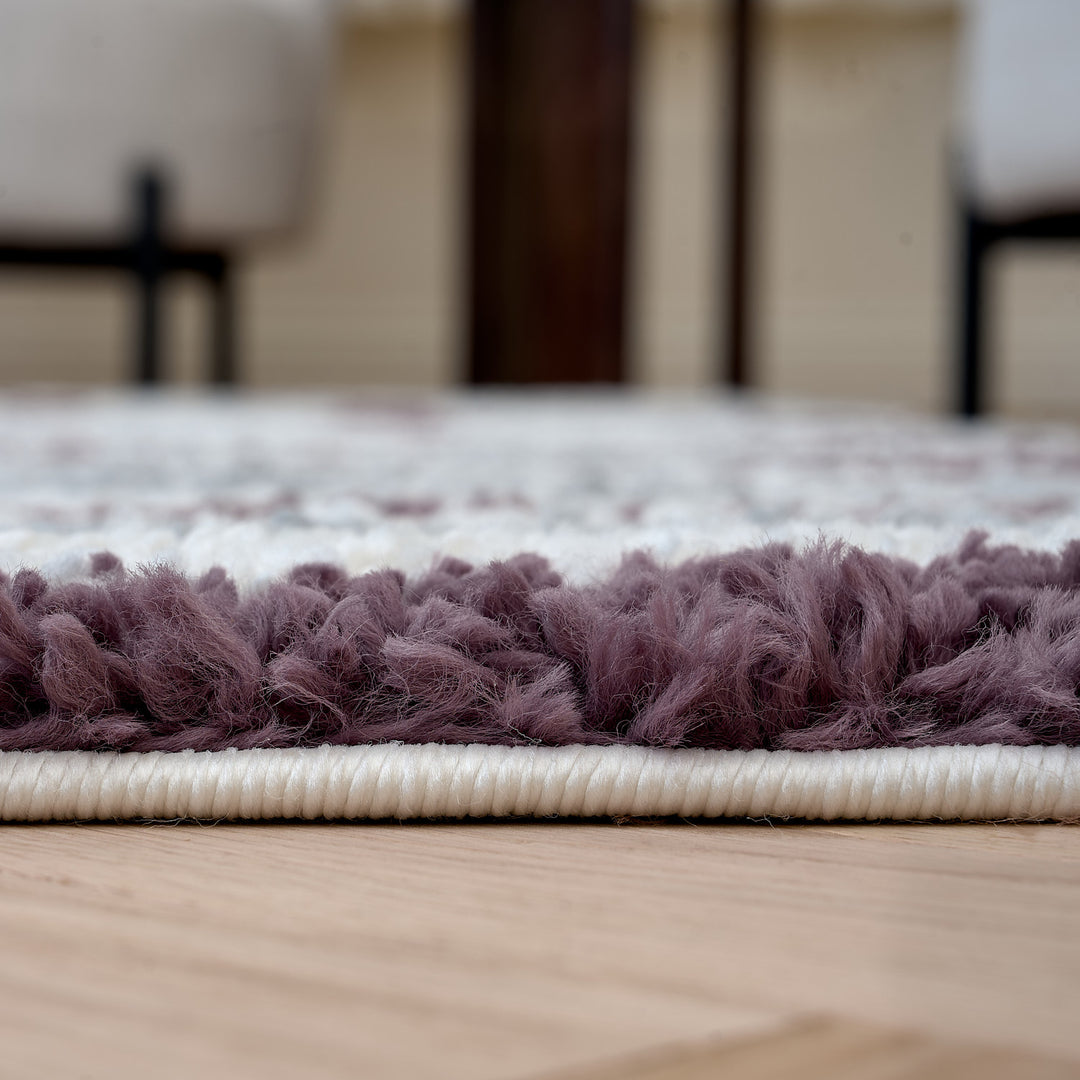 Moodi Shaggy Grey/Purple rug, striped design, soft pile | THE RUGS