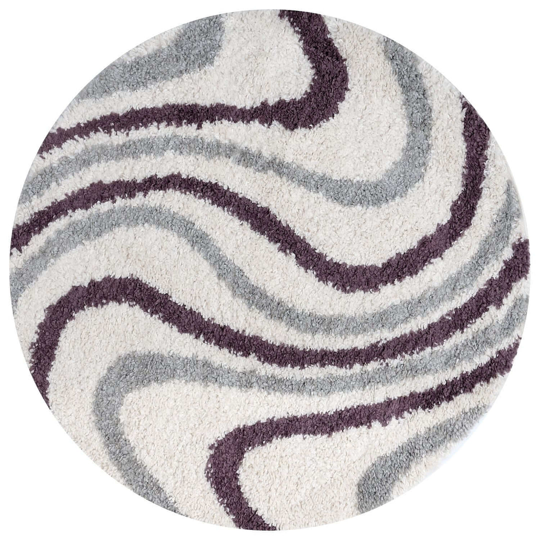 Moodi Shaggy Grey/Purple rug, striped design, soft pile | THE RUGS