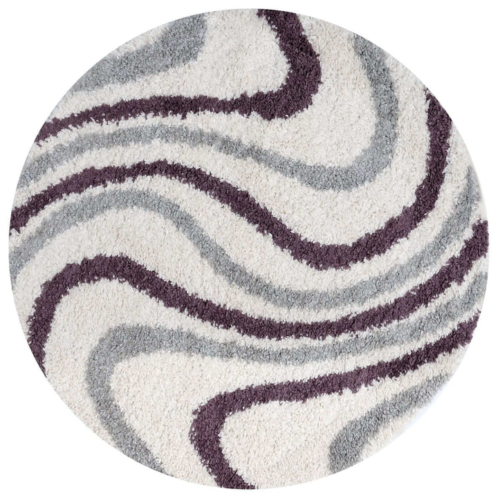 Moodi Shaggy Grey/Purple rug, striped design, soft pile | THE RUGS