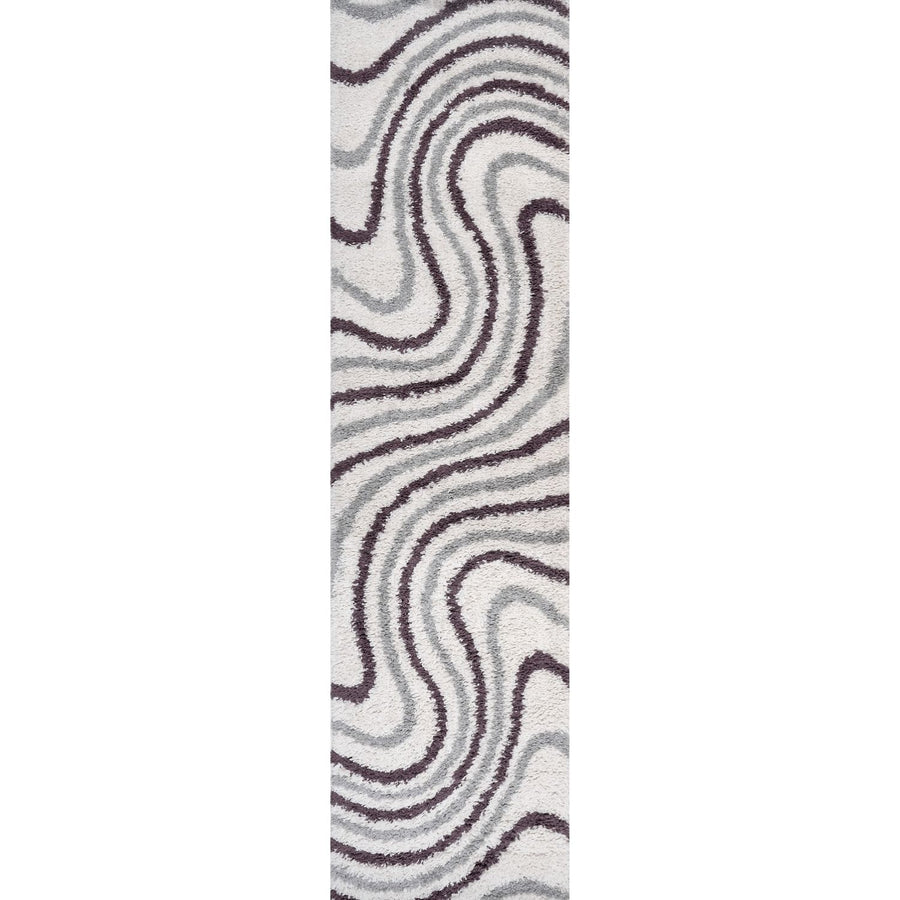 Moodi Shaggy Grey/Purple rug, striped design, soft pile | THE RUGS