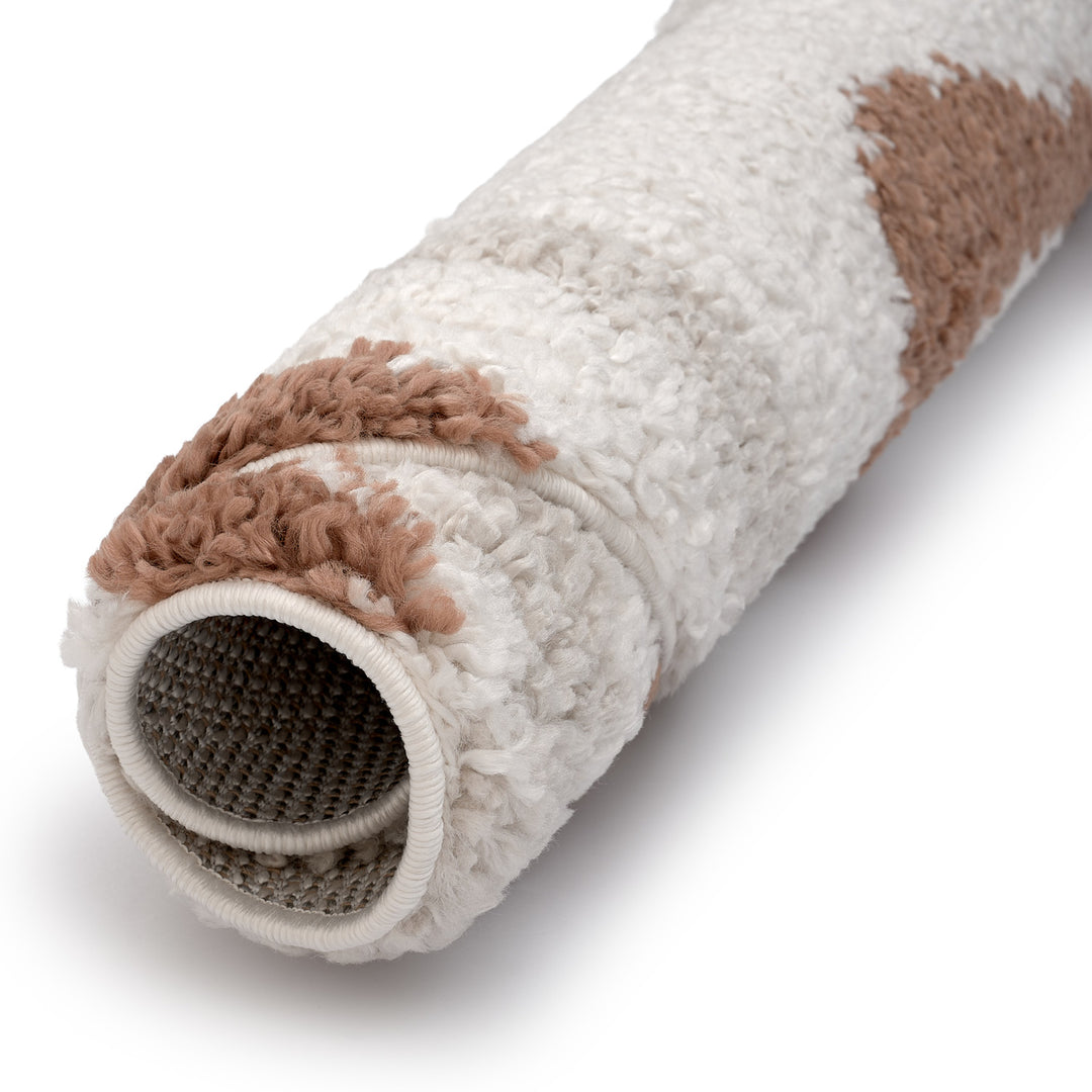 Moodi Shaggy Cream/Brown Rug, Striped design, soft pile | THE RUGS