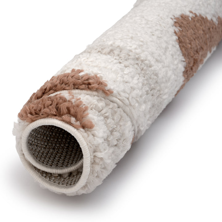 Moodi Shaggy Cream/Brown Rug, Striped design, soft pile | THE RUGS