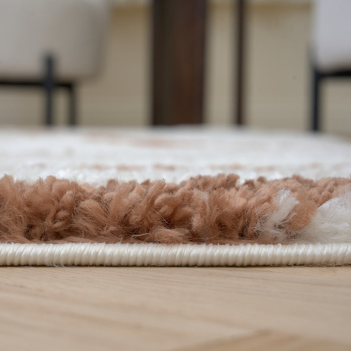 Moodi Shaggy Cream/Brown Rug, Striped design, soft pile | THE RUGS