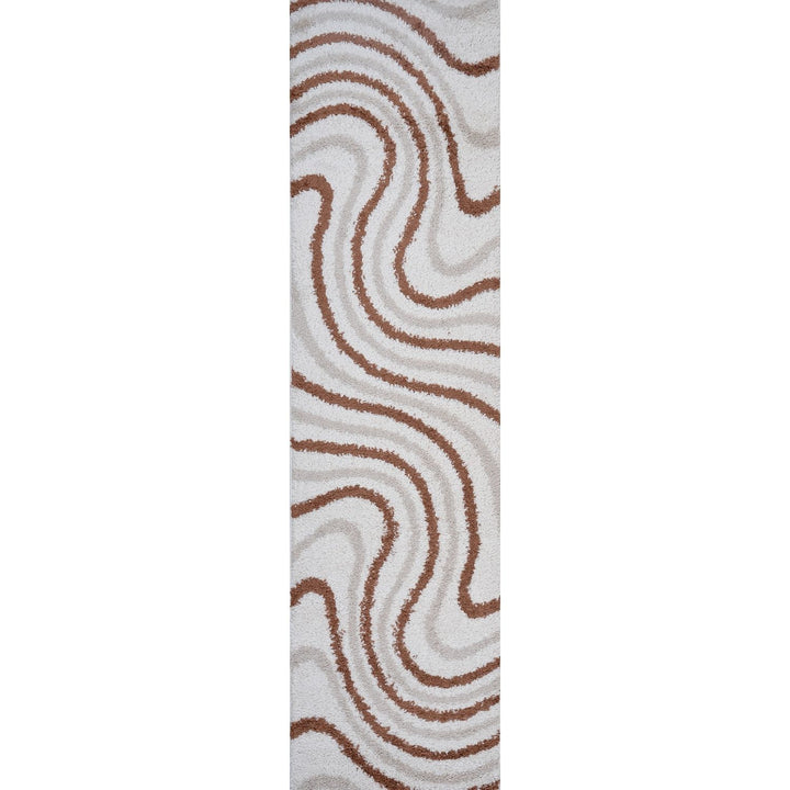 Moodi Shaggy Cream/Brown Rug, Striped design, soft pile | THE RUGS
