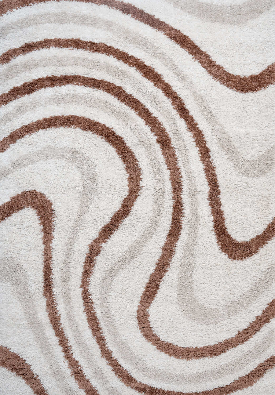 Moodi Shaggy Cream/Brown Rug, Striped design, soft pile | THE RUGS