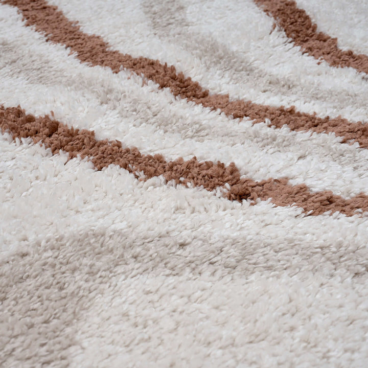 Moodi Shaggy Cream/Brown Rug, Striped design, soft pile | THE RUGS