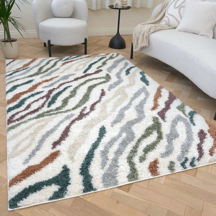 Moodi Shaggy Multicolour Rug, abstract design, 30 mm plush pile| THE RUGS