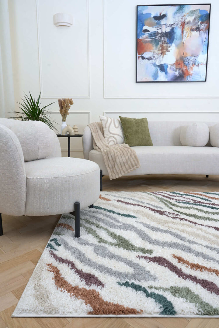 Moodi Shaggy Multicolour Rug, abstract design, 30 mm plush pile| THE RUGS