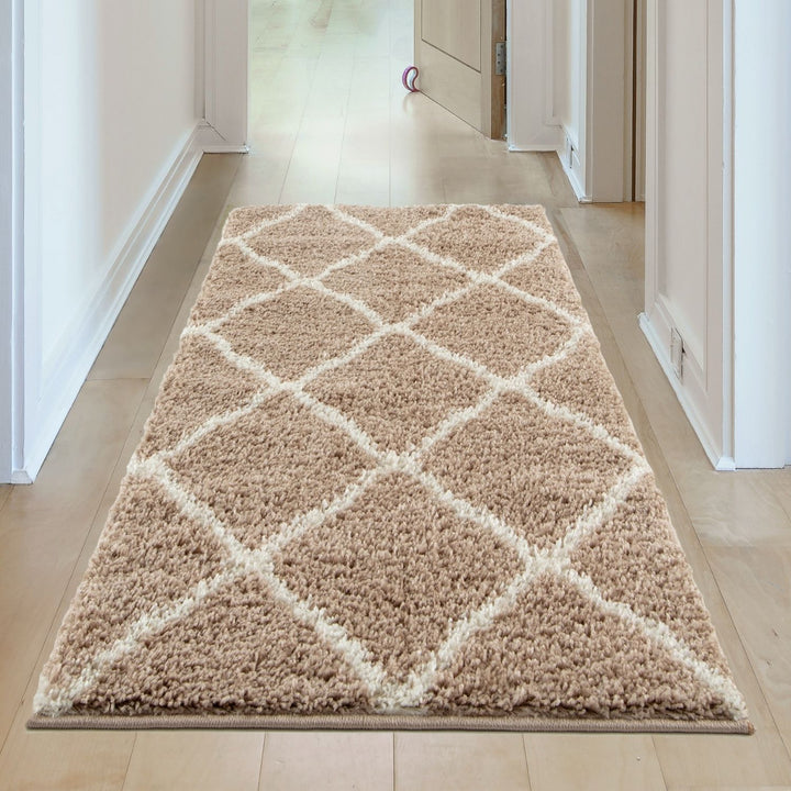 Moroccan Design Thick Shaggy Area Rugs Beige