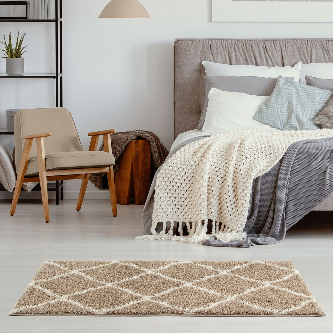 Moroccan Design Thick Shaggy Area Rugs Beige