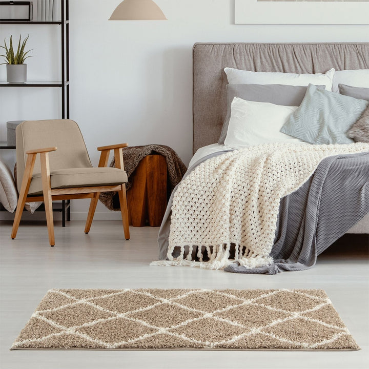 Moroccan Design Thick Shaggy Area Rugs Beige