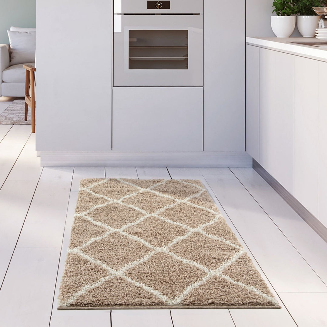 Moroccan Design Thick Shaggy Area Rugs Beige
