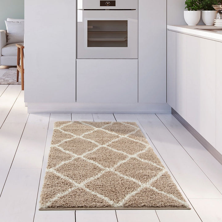 Moroccan Design Thick Shaggy Area Rugs Beige