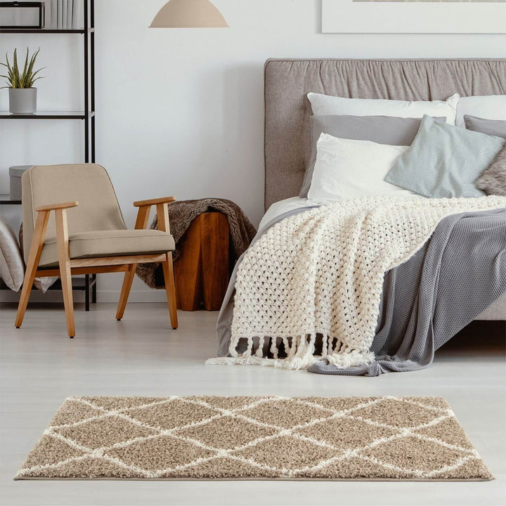 Moroccan Design Thick Shaggy Area Rugs Beige